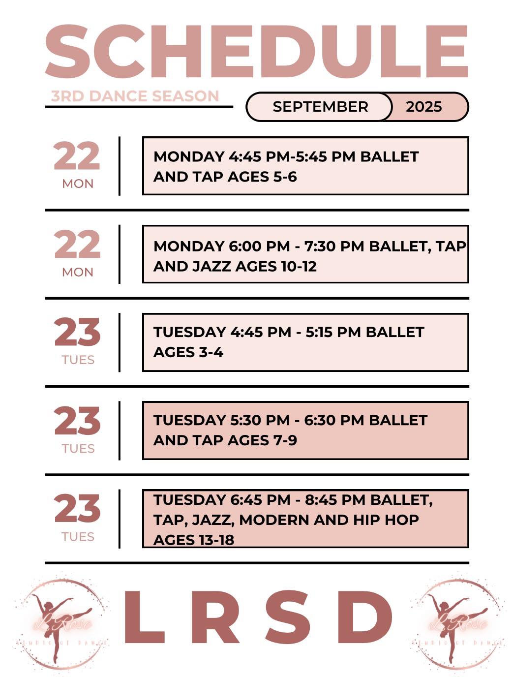 LRSD Dance Schedule 2025-2026